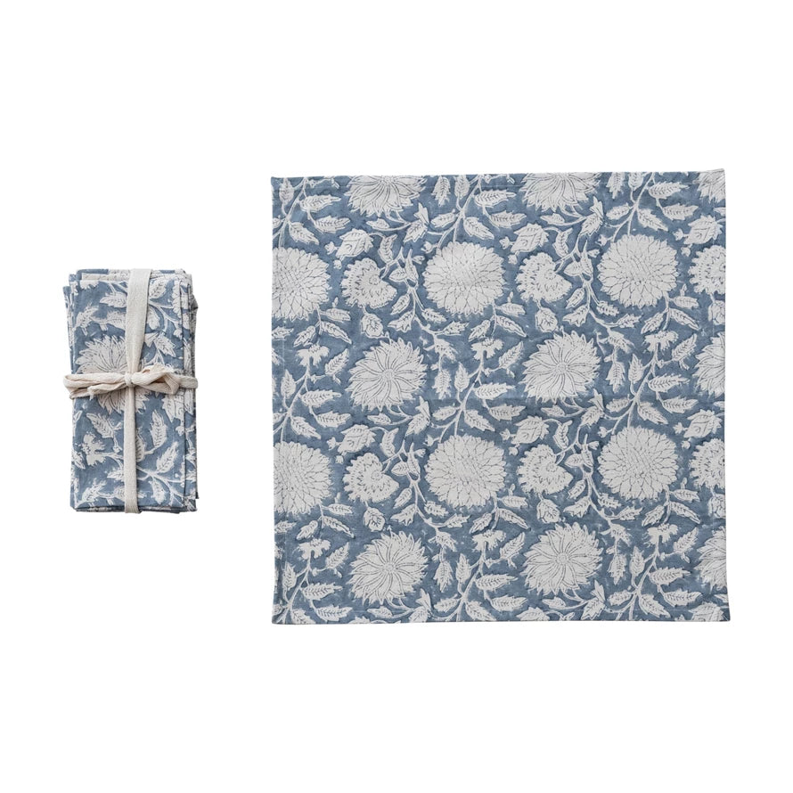 Blue Floral Block Print Napkins