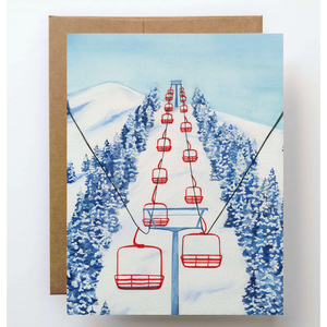 Red Ski Lift Chair Card