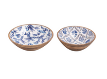 Load image into Gallery viewer, Blue Floral Mango Wood Bowls
