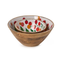 Load image into Gallery viewer, Garden Harvest Wood Enamel Bowls
