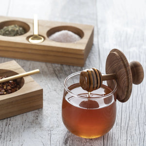 Teak + Glass Honey Jar