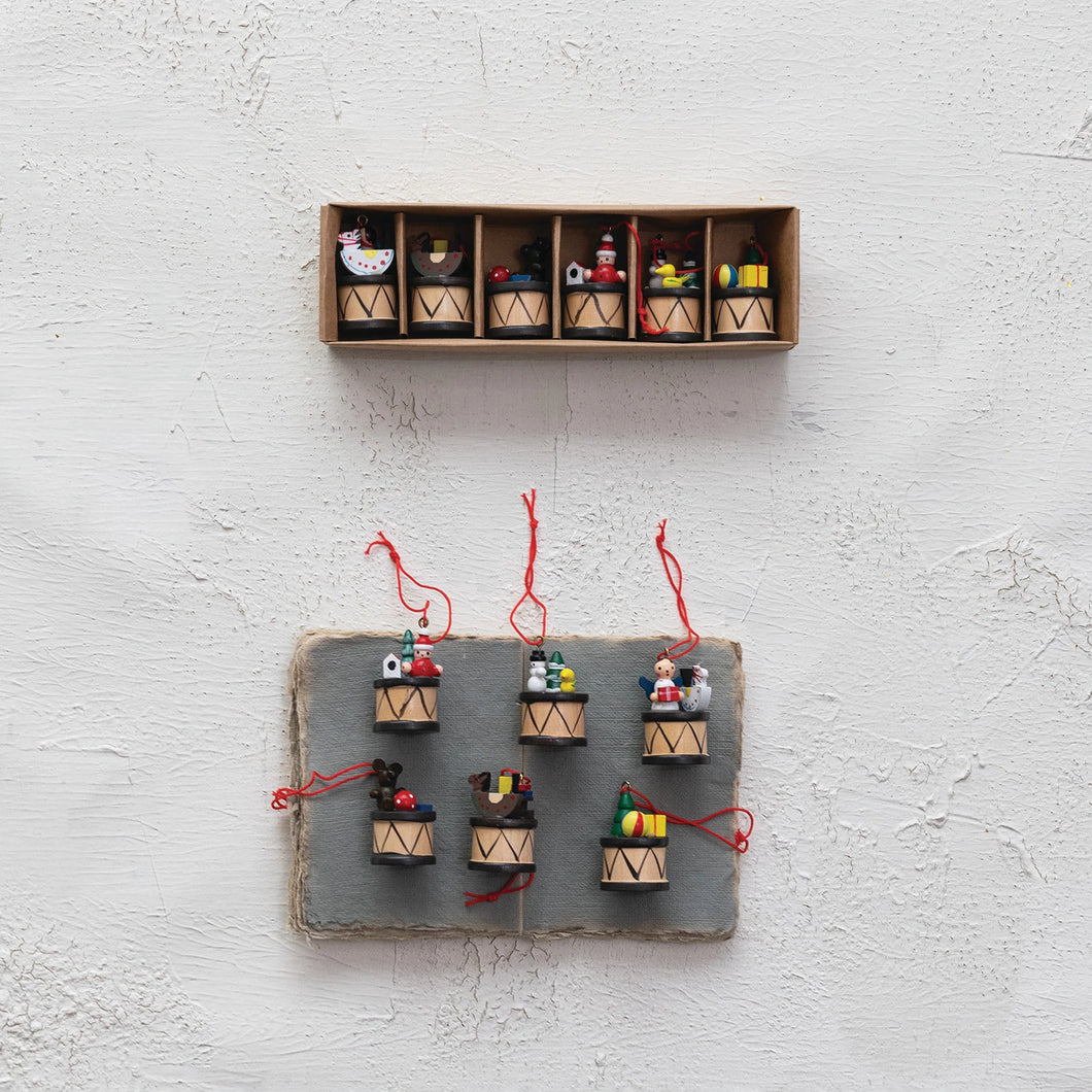 Holiday Drum Wood Ornament Set